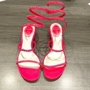 Rene Caovilla hot pink wrap sandals